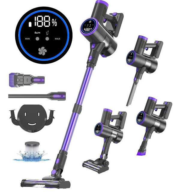Cordless Vacuum Cleaner for Home, 250W 20KPA Stick Vacuum with 40Min Runtime Detachable Battery 6 in 1 Lightweight Cordless Vacuum Cleaner with LED Display for Hardwood Floors Carpet Pet Hair Car