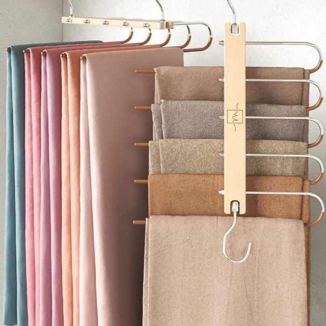 MORALVE Pants Hangers Space Saving - 2 Pack Wood Scarf Hangers for Closet Organizer - Jean Hangers Scarf Holder Closet Space Saving Hangers - Pants Rack Leggings Hanger Space Saver Closet Organization