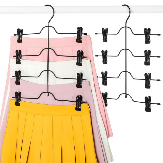 TOPIA HANGER 4 Tier Skirt Hangers for Women, Pants Hanger Space Saving with Adjustable Clips, Save 80% More Space, Clip Hanger for Slacks, Trousers, Shorts, Jeans, Towels, 2-Pack, CT73B