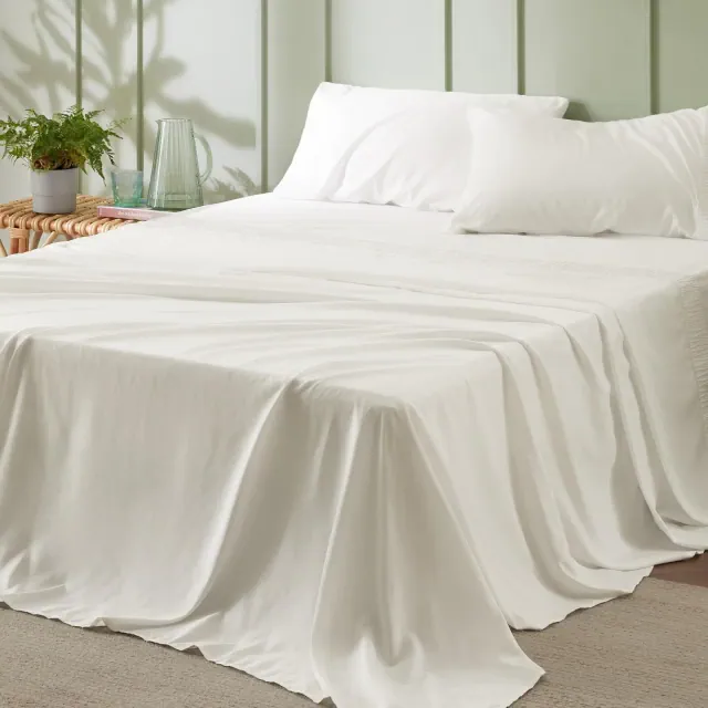 4 Pcs Sheet Sets Solid Embossed Queen Size Ivory - Bedsure
