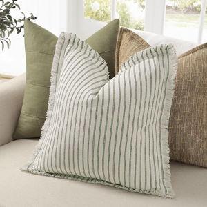 ZWJD Throw Pillow Covers 20x20 Set of 2 Striped Pillow Covers with Fringe Chic Cotton Decorative Pillows Square Cushion Covers for Sofa Couch Bed Living Room Farmhouse Decor (Olive Green)