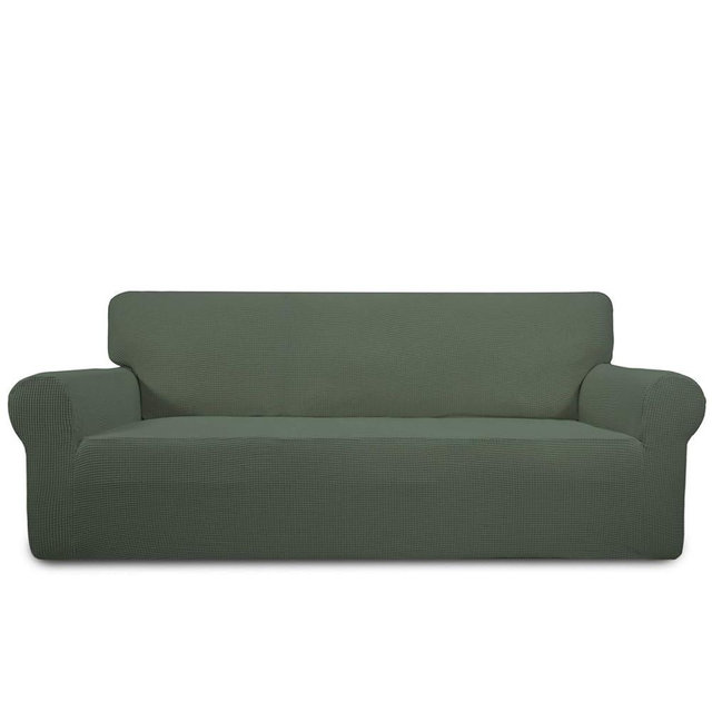 PureFit Stretch Sofa Slipcover – Spandex Jacquard Non Slip Soft Couch Sofa Cover, Washable Furniture Protector with Non Skid Foam and Elastic Bottom for Kids (Sofa, Greyish Green)