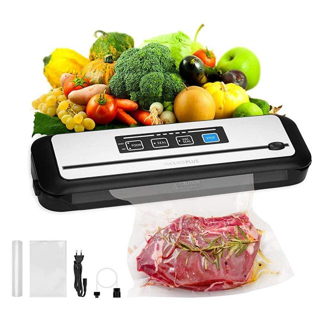 Inkbird Vacuum Sealer Machine with Starter Kit, Automatic PowerVac Air Sealing Machine for Food Preservation, Dry & Moist Sealing Modes,Built-in Cutter,Easy Cleaning,Led Indicator Lights for Vertical Storage
