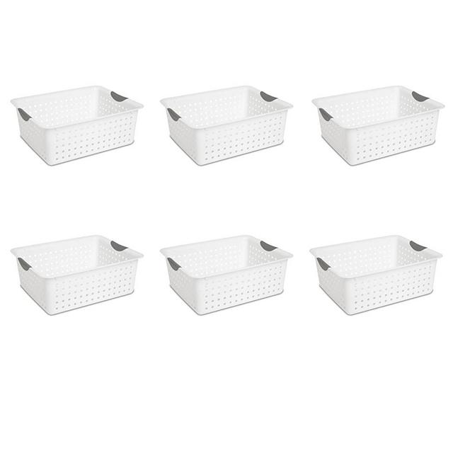 Sterilite 16268006 Large Ultra Basket, White Basket w/ Titanium Inserts, 6-Pack