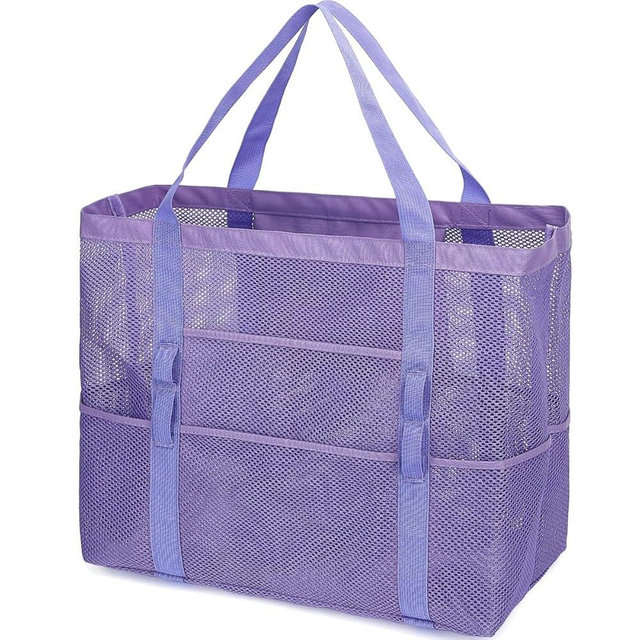 Fammart Mesh Beach Bag, Large Beach Tote with Zipper Pocket, Toys Pool Bag for Family Travel Vacation Cruise Essentials