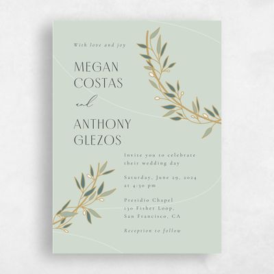 Light Sage, Green Wedding Invitation - Stefana Portrait