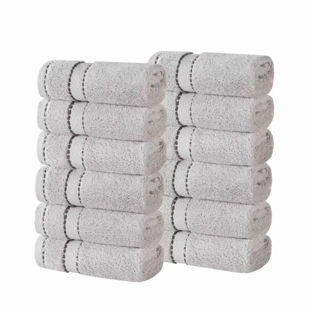 Cotton Heavyweight Ultra-Plush Luxury Face Towel Washcloth Set of 12, Platinum - Blue Nile Mills