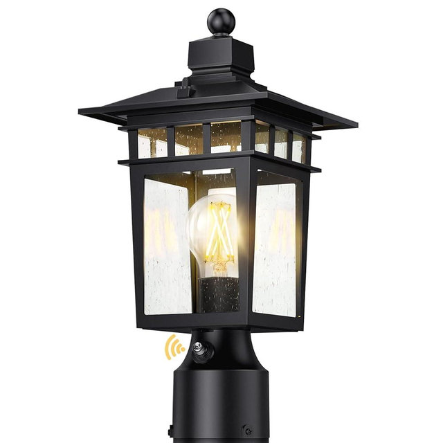 APOTO Dusk to Dawn Outdoor Post Lights,Black Waterproof Lamp Post Light Fixture, Aluminum Lamp Posts Outdoor Lighting Pole Lantern for Outside Yard Patio Pathway Garden Deck, Hard Wired,1-Pack