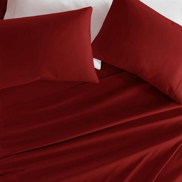 Linen Market Double-Brushed Microfiber King Sheet Set 4 Piece – Oeko-TEX Certified Ultra Soft & Wrinkle-Free - 16" Deep Pocket Sheets - Easy Care King Size - Burgundy