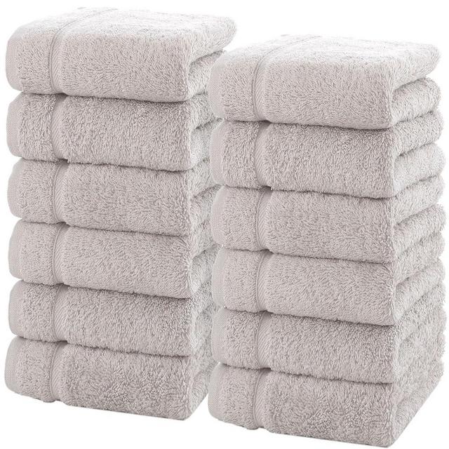 Hawmam Linen Luxury Cotton Washcloths 13x13 Inch - Large Hotel Spa Bathroom Face Towel | 12 Pack | Ice Silver