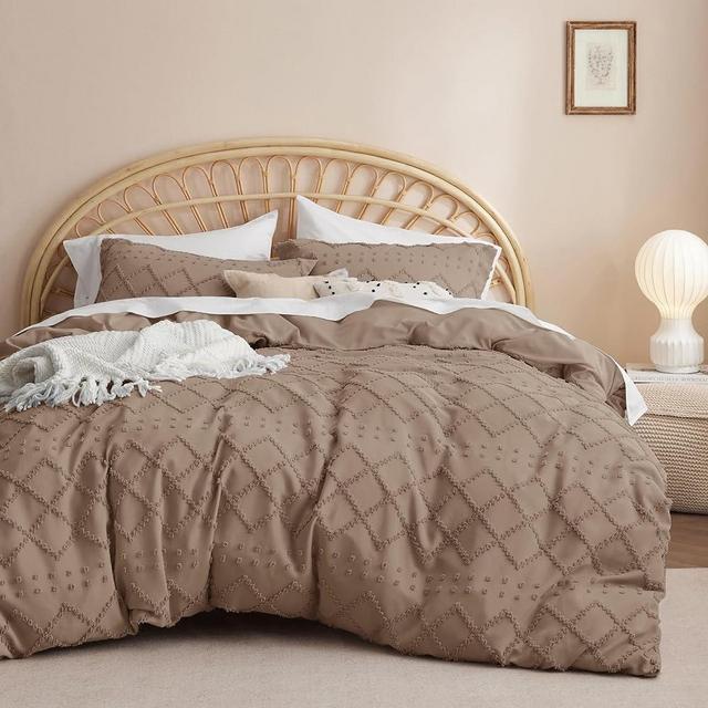 Bedsure Duvet Cover King Size - King Duvet Cover Set, King Boho Bedding for All Seasons, 3 Pieces Embroidery Shabby Chic Home Bedding Duvet Cover (Deep Khaki, King, 104x90)