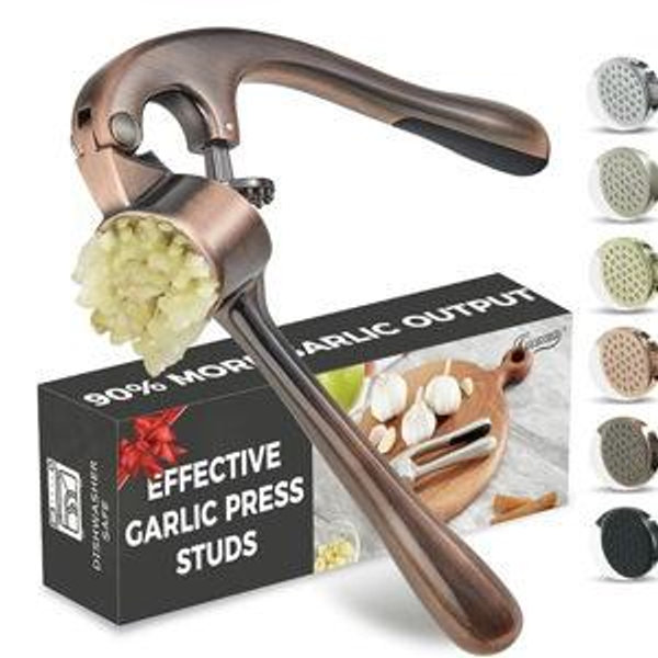 Premium Garlic Press, Professional Garlic Mincer, Easy to Squeeze and Clean, Rust Proof & Dishwasher Safe, Efficient Ginger Crusher - Antique Copper