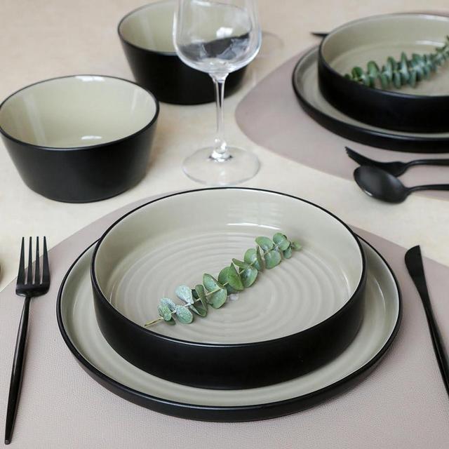 Stone Lain Elica 24-Piece Dinnerware Set Stoneware, Beige and Black