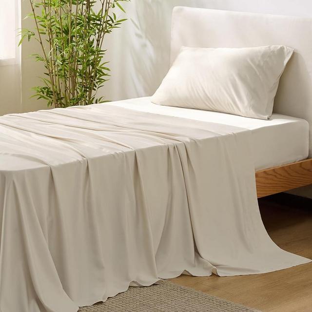 Bedsure Twin Sheets Set, Cooling Sheets, Rayon Derived from Bamboo, Twin Sheets for Boys and Girls, Breathable & Soft Bed Sheets, Hotel Luxury Silky Bedding Sheets & Pillowcases, Light Beige