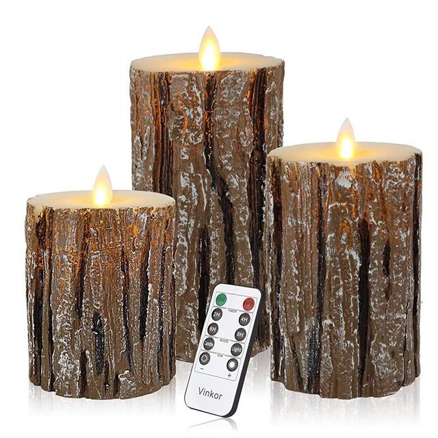 Vinkor Flameless Candles Flickering Candles Decorative Battery Flameless Candle Classic Real Wax Pillar with Dancing LED Flame & 10-Key Remote Control 2/4/6/8 Hours Timers (Birch Effect)