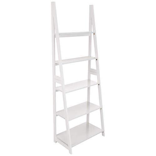 AmazonBasics Modern Ladder Bookcase with Solid Rubber Wood Frame - White