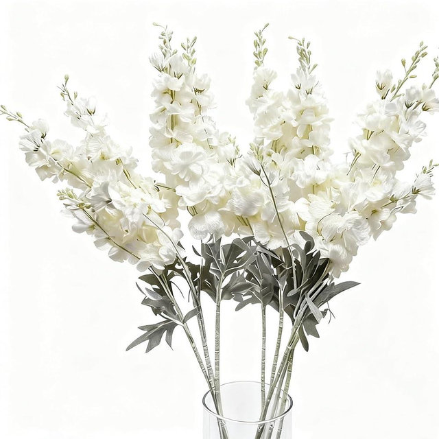 Outwisp 8PCS Delphinium Artificial Flowers Larkspur Bulk Silk Flowers 33.5 in Long Stem Fake Flowers for Home Garden Wedding Floral Arrangements Decor (8, White)