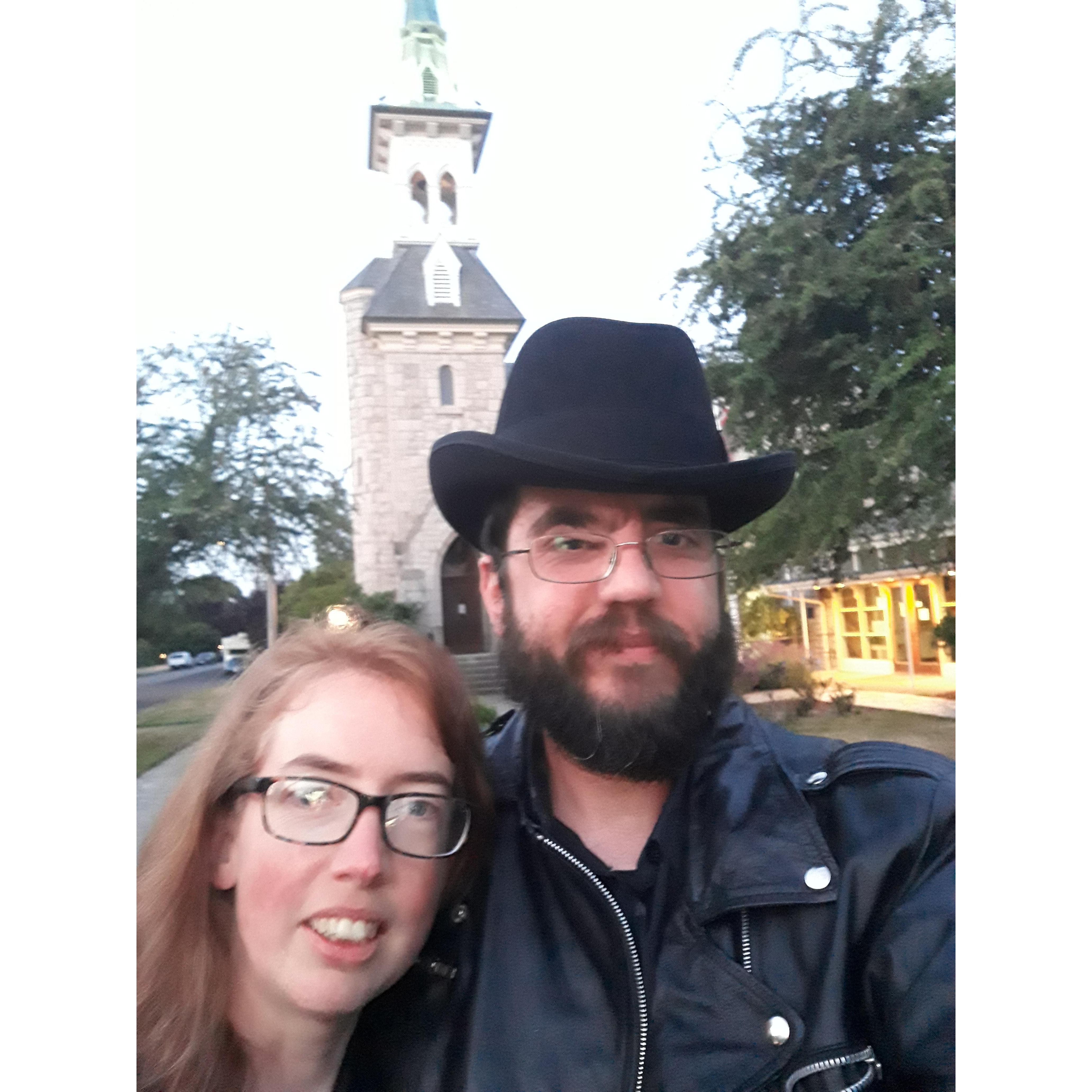 Past and present collide as we took a pic in front of St. Luke's Episcopal, where I used to be a member. I love sharing my past with her.