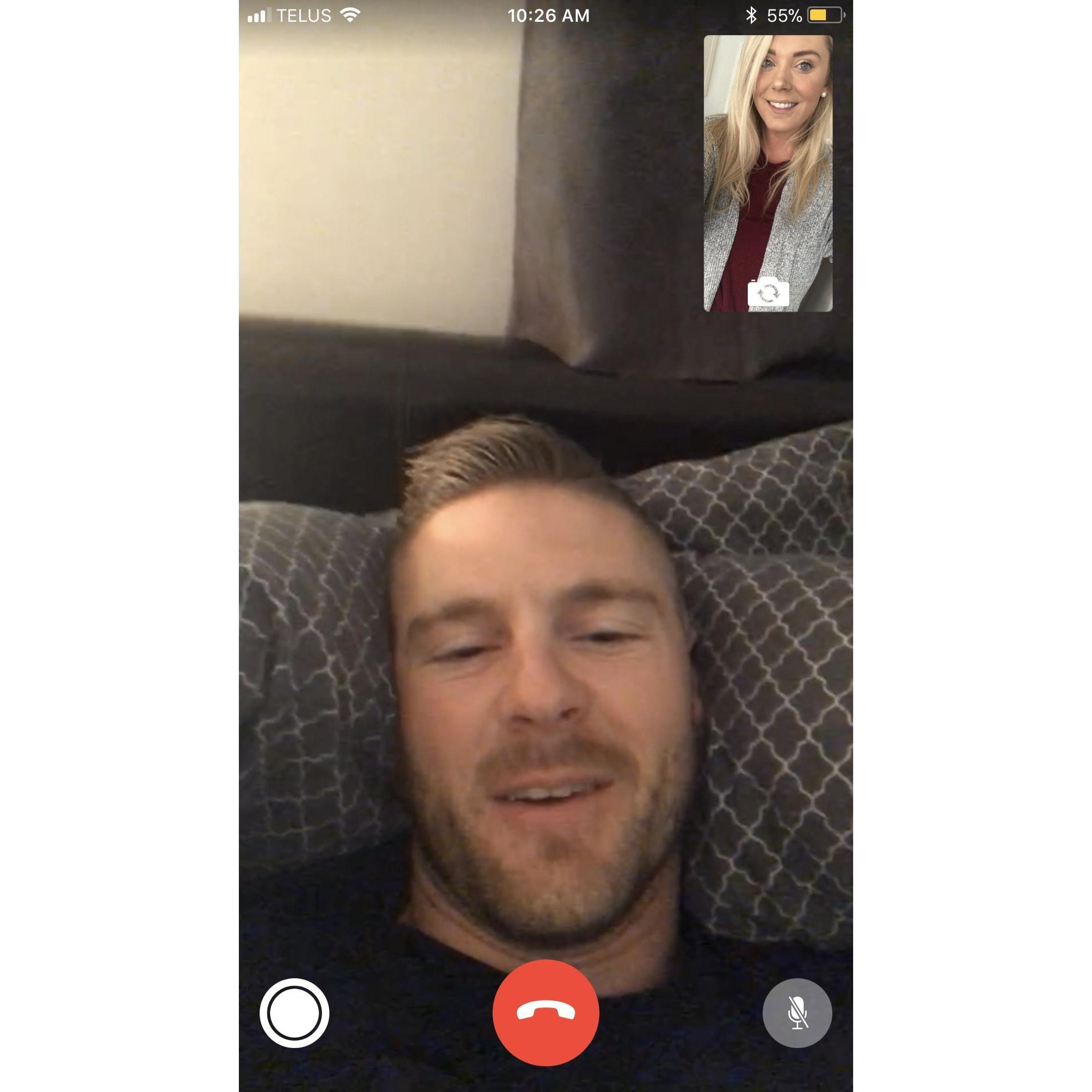 When we first started talking, we would face-time everyday - after 2 weeks of face-timing, Justin booked a flight to Ottawa!