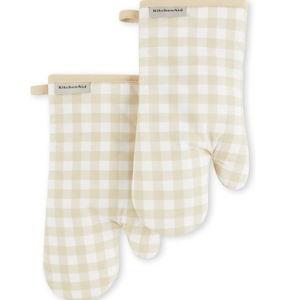KitchenAid Gingham Oven Mitt 2-Pack Set, Milkshake, 7"x13"