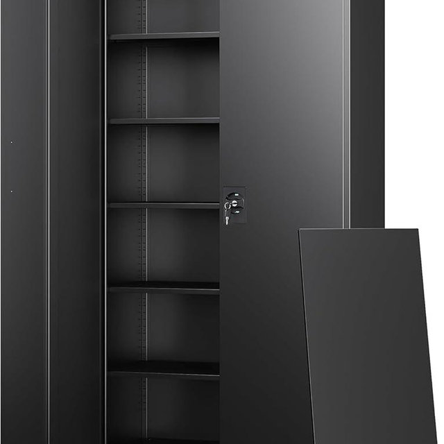 Letaya Metal Garage Storage Cabinets with Lock Door and Adjustable Shelves, Steel Tool Cabinets for Home,Office,Warehouse Organisieren (Black)