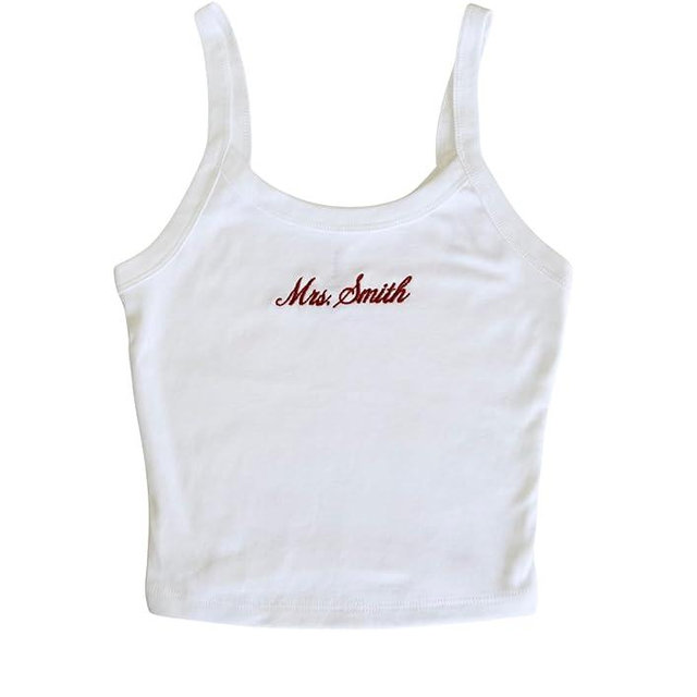 Up2ournecksinfabric, Embroidered Spaghetti Strap Tank Top, Mrs. Tank, Bride T-Shirt, Bridal Shower Gift, Engagement Gift, Bridal Tank Top White