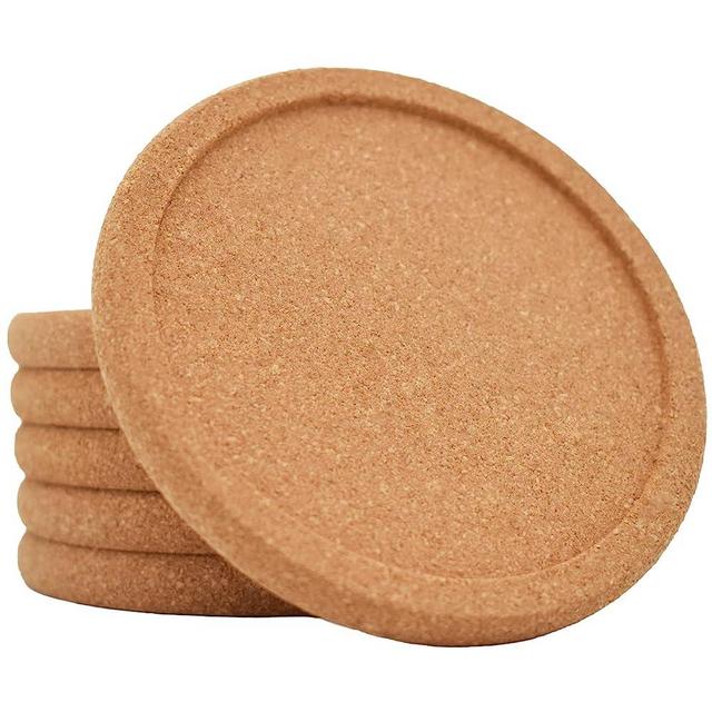 ToolMenu Cork Coasters for Drinks Absorbent - 6 Pcs 4 Inch with Lip Heat Resistant Reusable Drink Coaster Set Extra Thick Perfect Cups Mugs Glasses