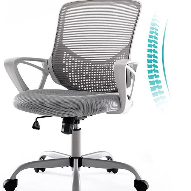 Desk Chair Ergonomic Office Chair, Mid Back Mesh Home Office Chair with Wheels, Breathable Swivel Computer Chair with Lumbar Support & Armrests, Grey