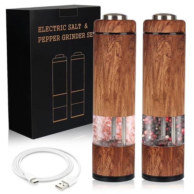 Electric Salt and Pepper Grinder Set-Rechargeable, Salt and Pepper Shakers, Automatic Salt and Pepper Grinder Set with Led Light, Adjustable Coarseness, One Handed Operation, Electric Pepper Mill