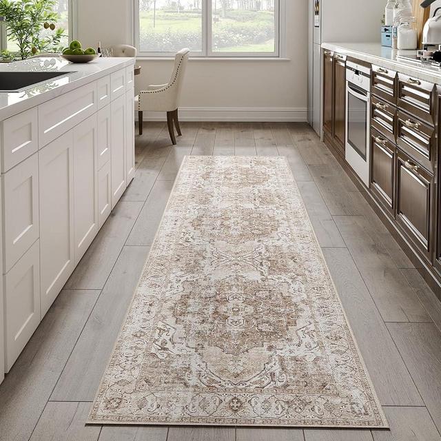 jinchan Area Rug 2x7 Washable Rug Runner Rug Entryway Vintage Rug Kitchen Floor Cover Traditional Rug Thin Rug Distressed Taupe Multi Floral Print Indoor Mat for Bathroom Bedroom Living Room