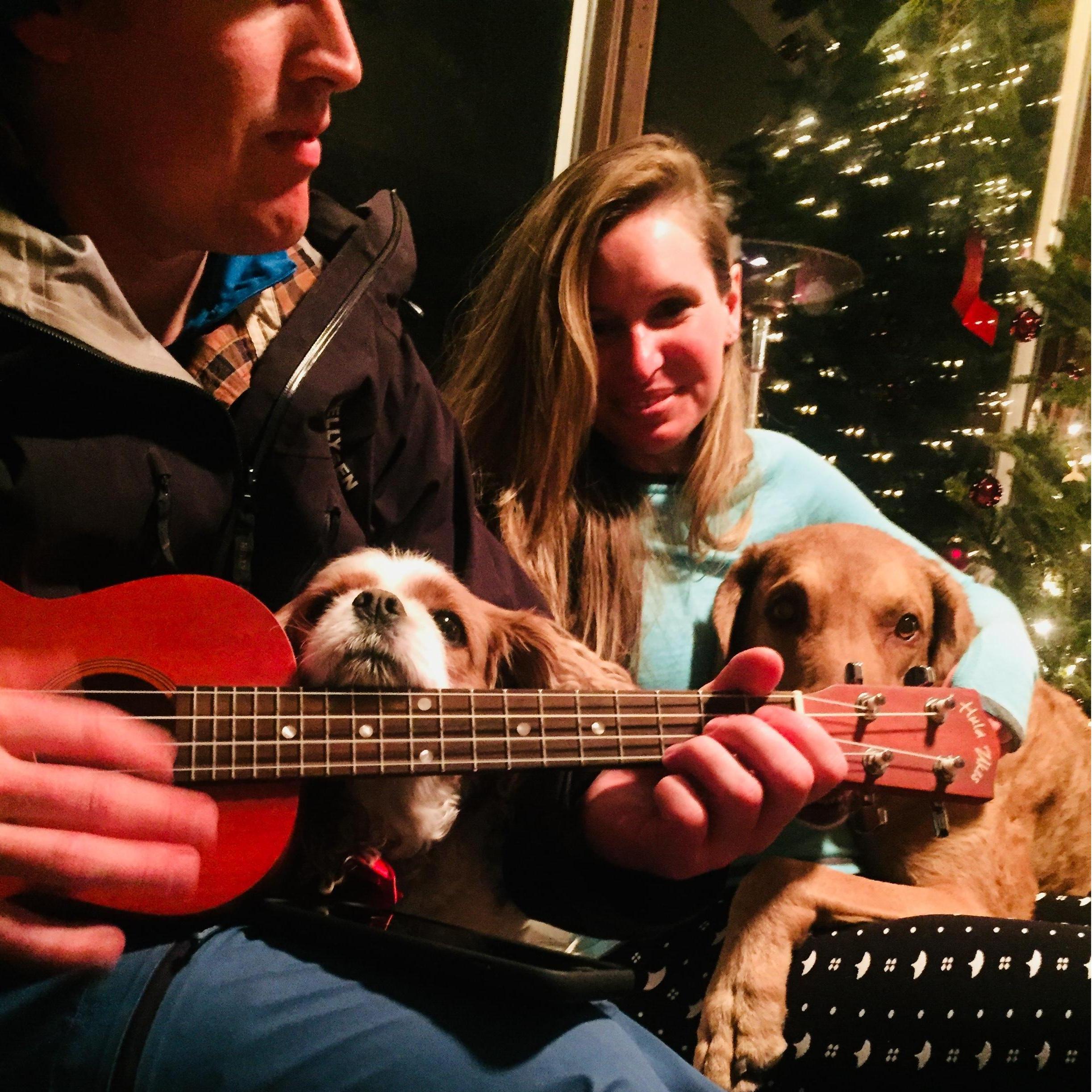 Christmas carols with the dogs. RIP Char-char!