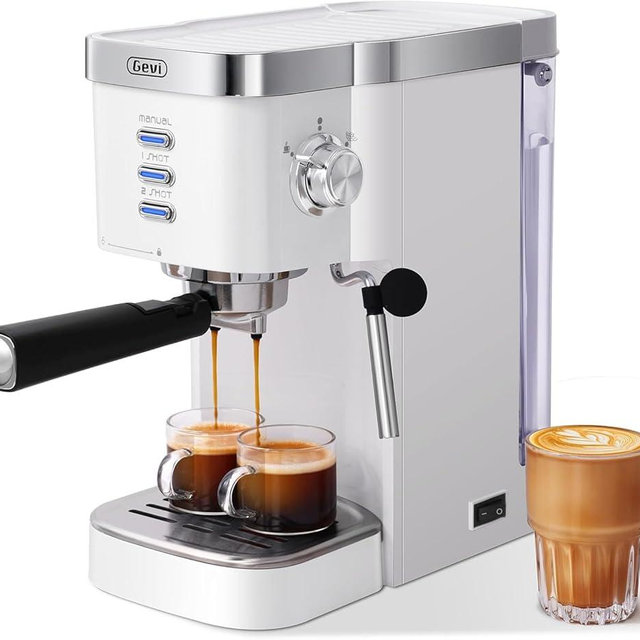 Gevi Espresso Machine 20 Bar High Pressure,Super Automatic Espresso Machines with Milk Frother Steam Wand,Cappuccino & Latte Maker with Volume Control for Home,Espresso Maker, Gift for Coffee Lover