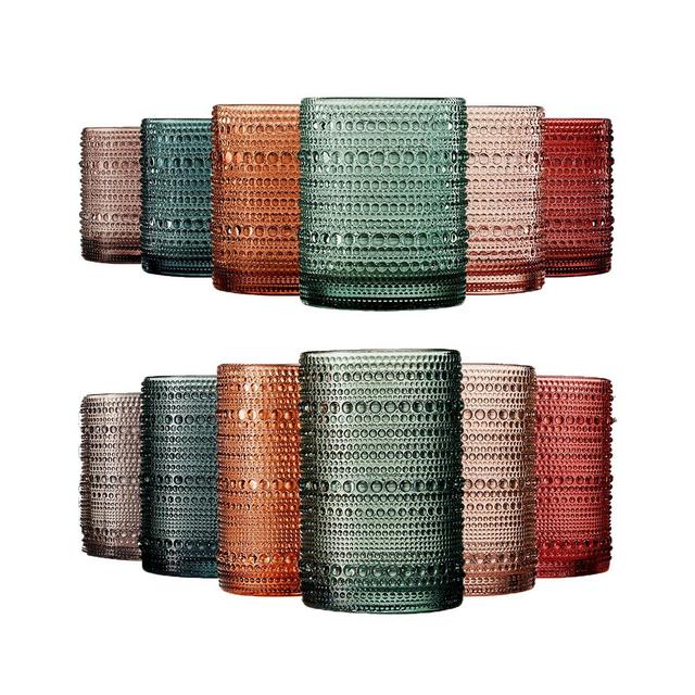 The Wine Savant Khen Hobnail Drinking Glasses Pastel Colored Beaded Set of 12