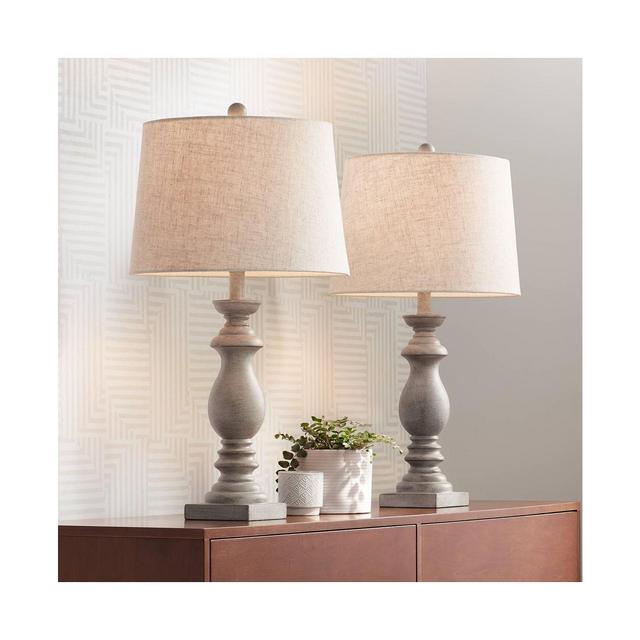 Patsy Country Cottage Traditional Table Lamps 26.5" High Set of 2 Beige Washed Fabric Tapered Drum Shade Decor for Living Room Bedroom House Bedside Nightstand Home Office - Regency Hill