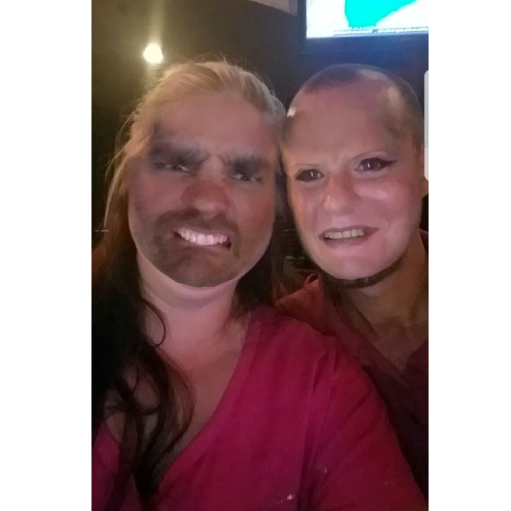 That one time we faceswapped on Snapchat and was the creepiest picture we have of us.