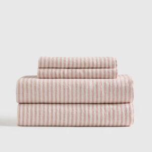 European Linen Sheet Set, Dusty Mauve/White Stripe, Queen