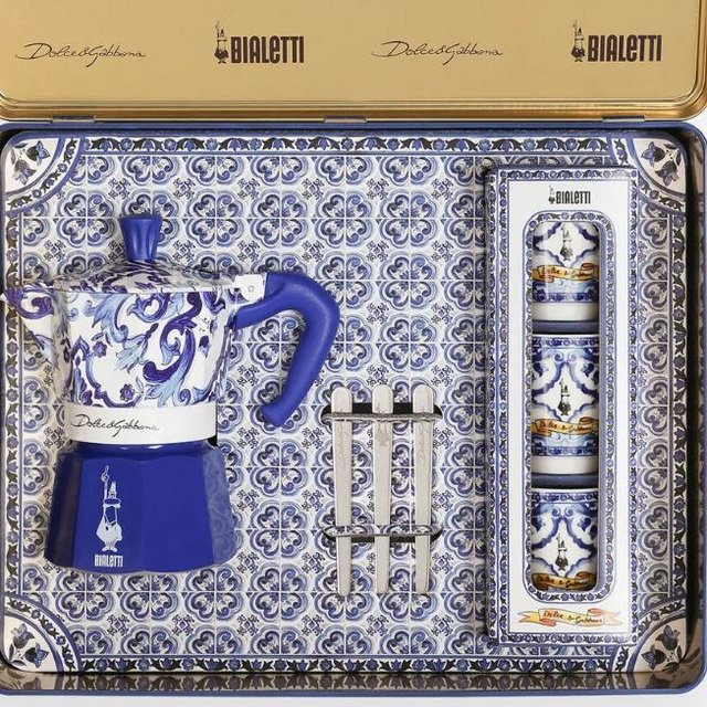 Moka Box medium + 3 Porcelain cups & 3 silver stir sticks BIALETTI DOLCE&GABBANA