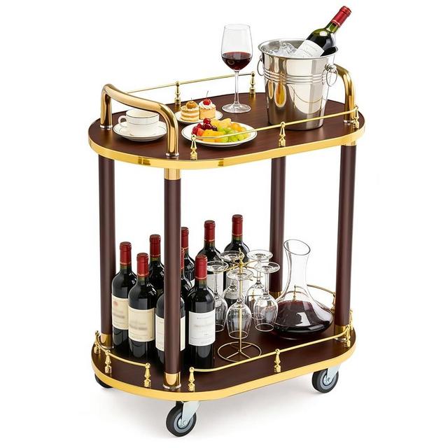Ocforiya Bar Serving Carts Business Restaurant Wine Cart, Drinks Trolley On Wheels, Liquor Trolley | Serving Trolley for 5 Star Hotel and Club Bar Drinks Serving Tea Carts ﻿(Brown)