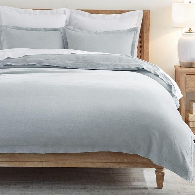 Mineral Blue Belgian Flax Linen Double Flange Duvet Cover, King/Cal. King
