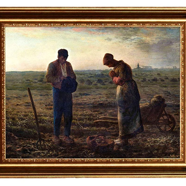 ELITEART-The Angelus by French painter Jean-François Millet Oil Painting Reproduction Giclee Wall Art Canvas Prints-Framed (16x20, Framed(sf801))
