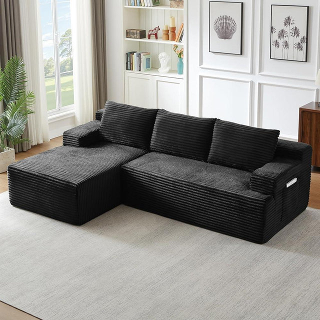 96" L Shaped Cloud Sectional Couch with Chaise, Deep Seat Modular Sectional Sofa Corduroy Memory Foam Sofa Boneless Couches for Living Room Bedroom, No Assembly Required | Breathable material