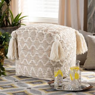 Noland Moroccan Inspired Handwoven Cotton and Hemp Pouf Ottoman