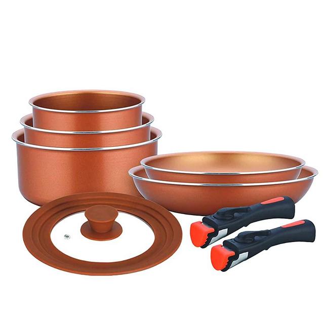8-piece Non-stick Sauce Pan and Fry Pan with Universal Silicone Lid and Detachable Handles (Copper)