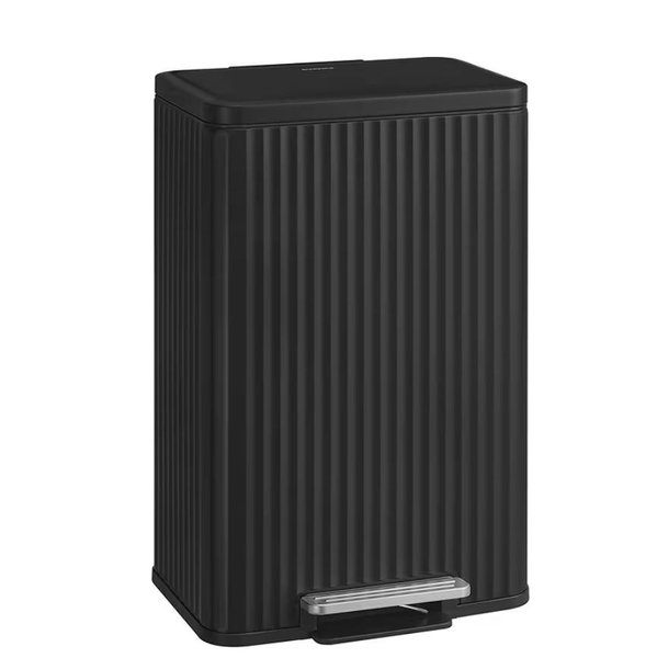 SONGMICS Trash Can, 13 Gallon (50 L) Garbage Can for Kitchen, with Lid, Pedal, and Removable Inner Bucket, Soft Close, Stainless Steel, 15 Trash Bags (Code K) Included, Ink Black ULTB586BZ01