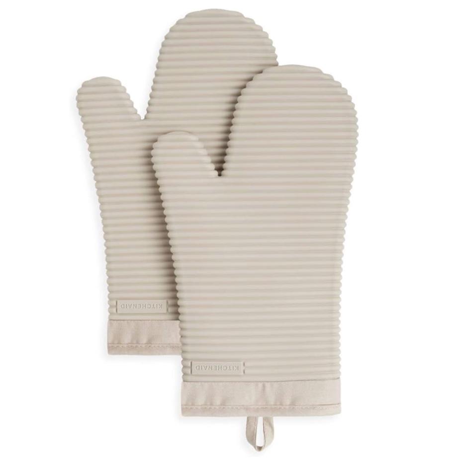 KitchenAid Ribbed Soft Silicone Oven Mitt Set, Milkshake Tan
