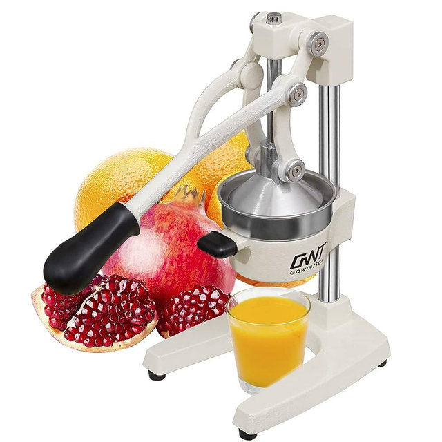 Gowintech Commercial Heavy Duty Cast Iron Hand Press Manual Orange Citrus Lemon Lime Grapefruit Pomegranate Fruit Juice Squeezer Machine White