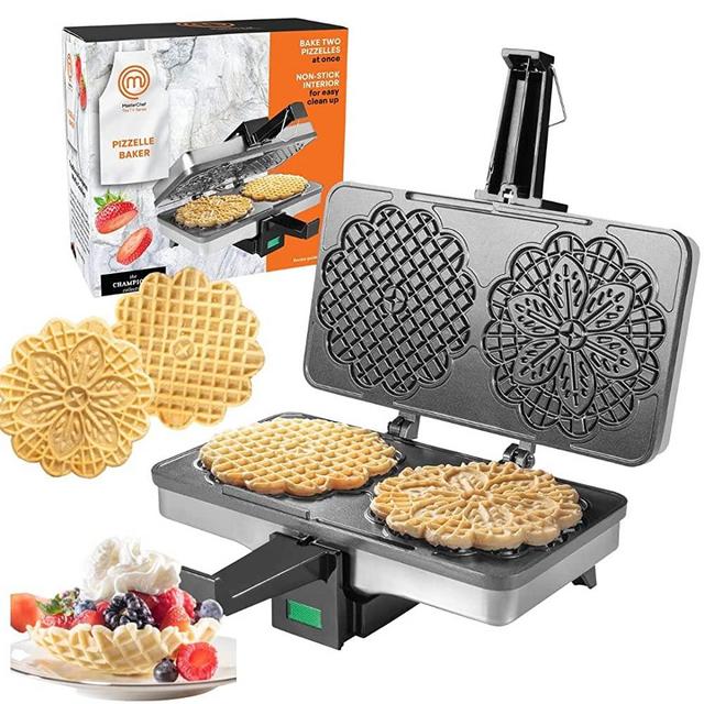 MasterChef Pizzelle Maker - Non-stick Electric Pizzelle Cookie Baker Press, Make Two 5-Inch Italian Waffle Cookies at Once