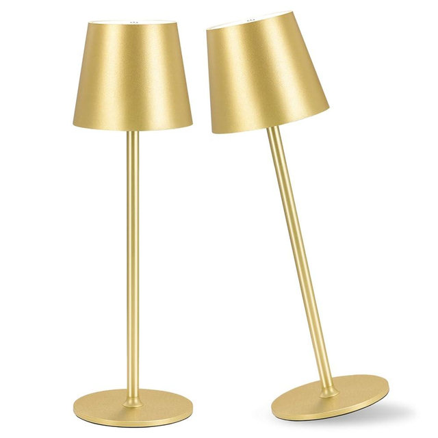 IMQSQIK 2 Pack Cordless Table Lamp, 5000mAh Portable Rechargeable LED Desk Lamp, 3 Color Modes Stepless Dimming Table Light with Memory Function, for Dinner, Patio, Home, Restaurant.(Gold)