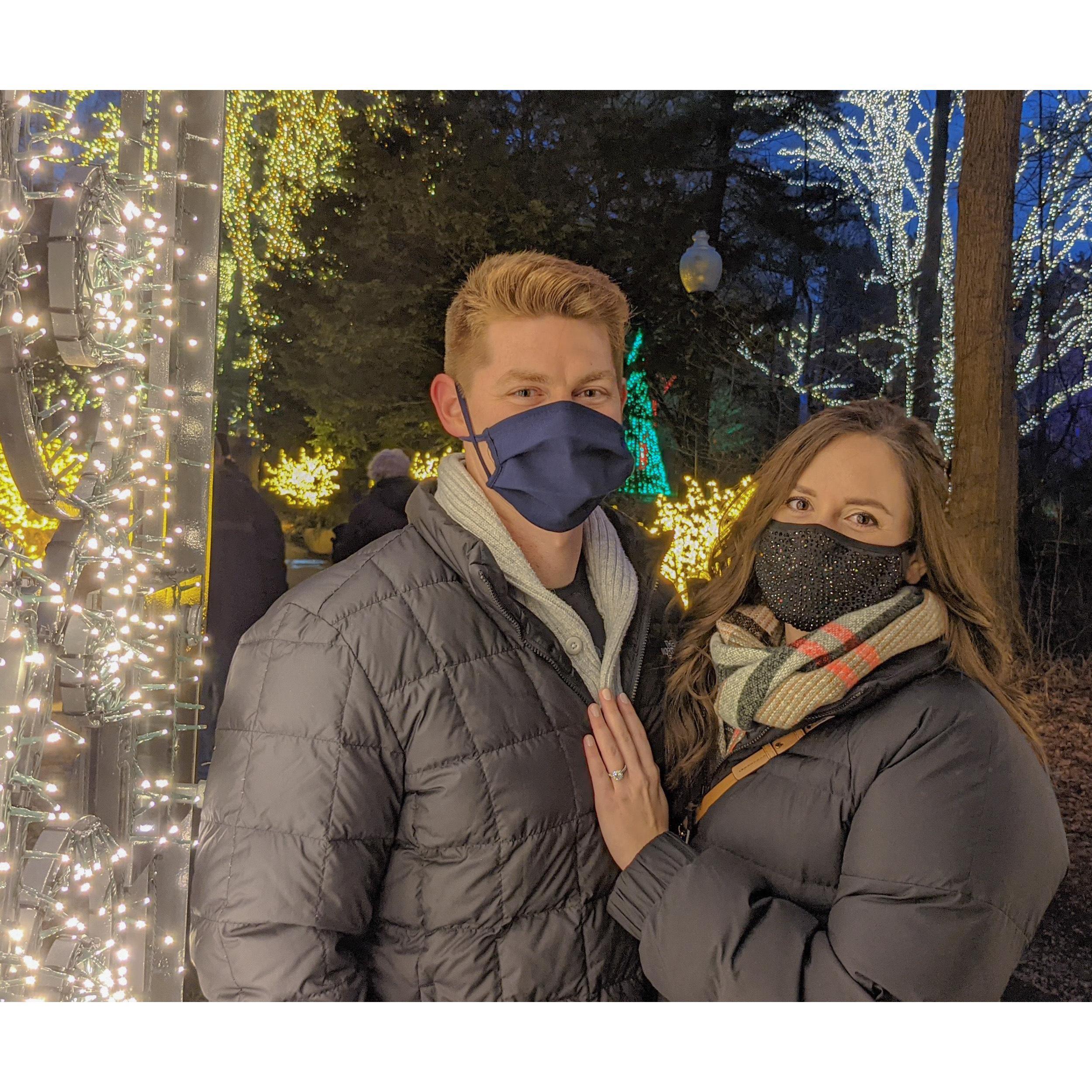 Checking out Newfield's lights an hour after Chris proposed!