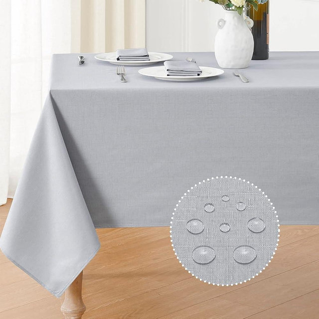 Veblandy Textured Rectangle Tablecloth 60x144 inch Table Cloth Water Resistant Wrinkle Free Spill-Proof, Decorative Fabric Table Cover Washable for Banquet Parties Event Holiday Dinner, Light Grey